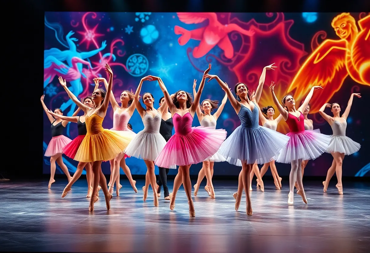 Dancers performing at Chattanooga Ballet with digital backdrops