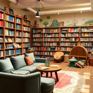Interior view of The Book & Cover bookstore with cozy seating and bookshelves