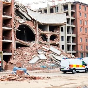 Debris and emergency response at the site of the Chattanooga building collapse