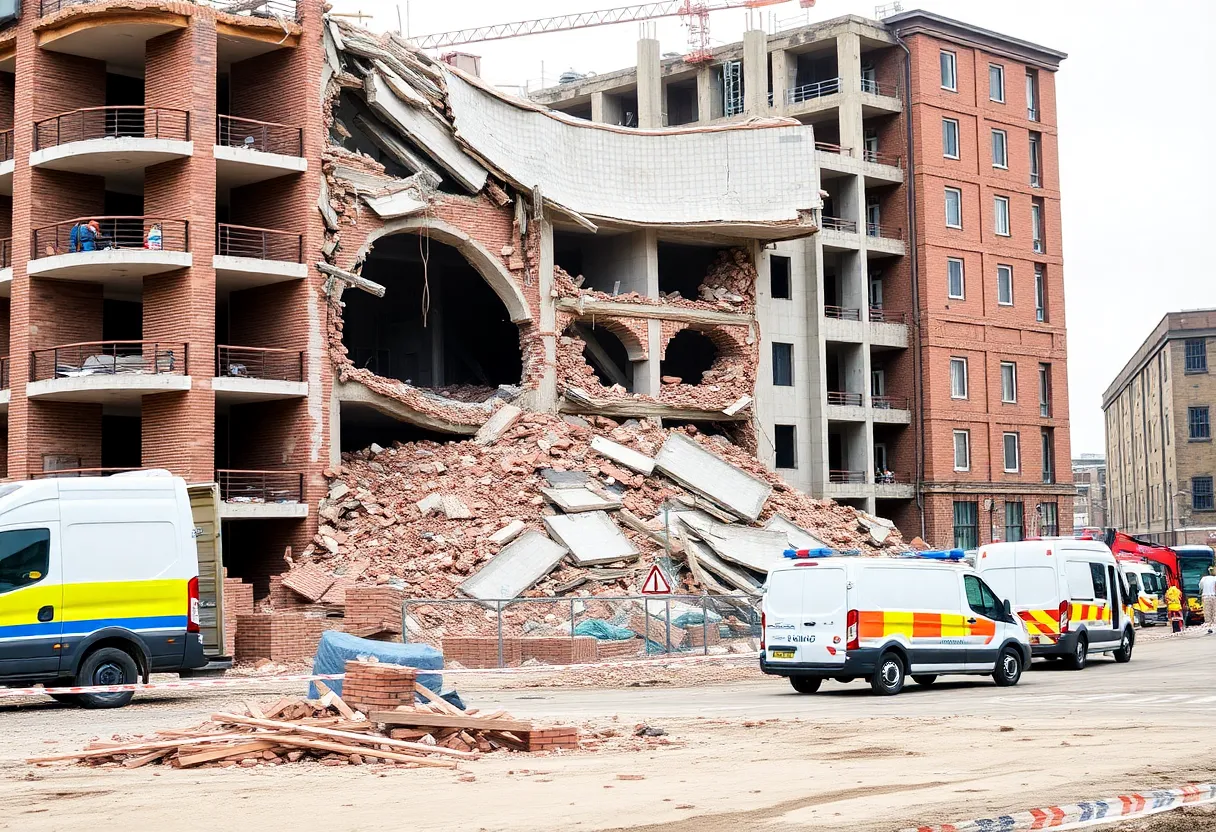 Debris and emergency response at the site of the Chattanooga building collapse