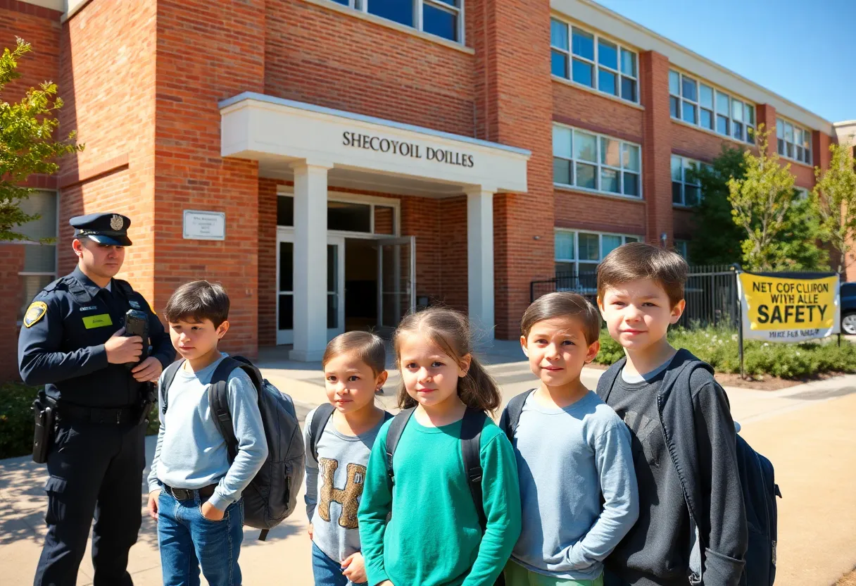Students and police outside Chattanooga Center for Creative Arts