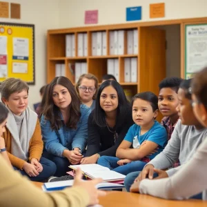 A group discussing child abuse awareness in a school setting