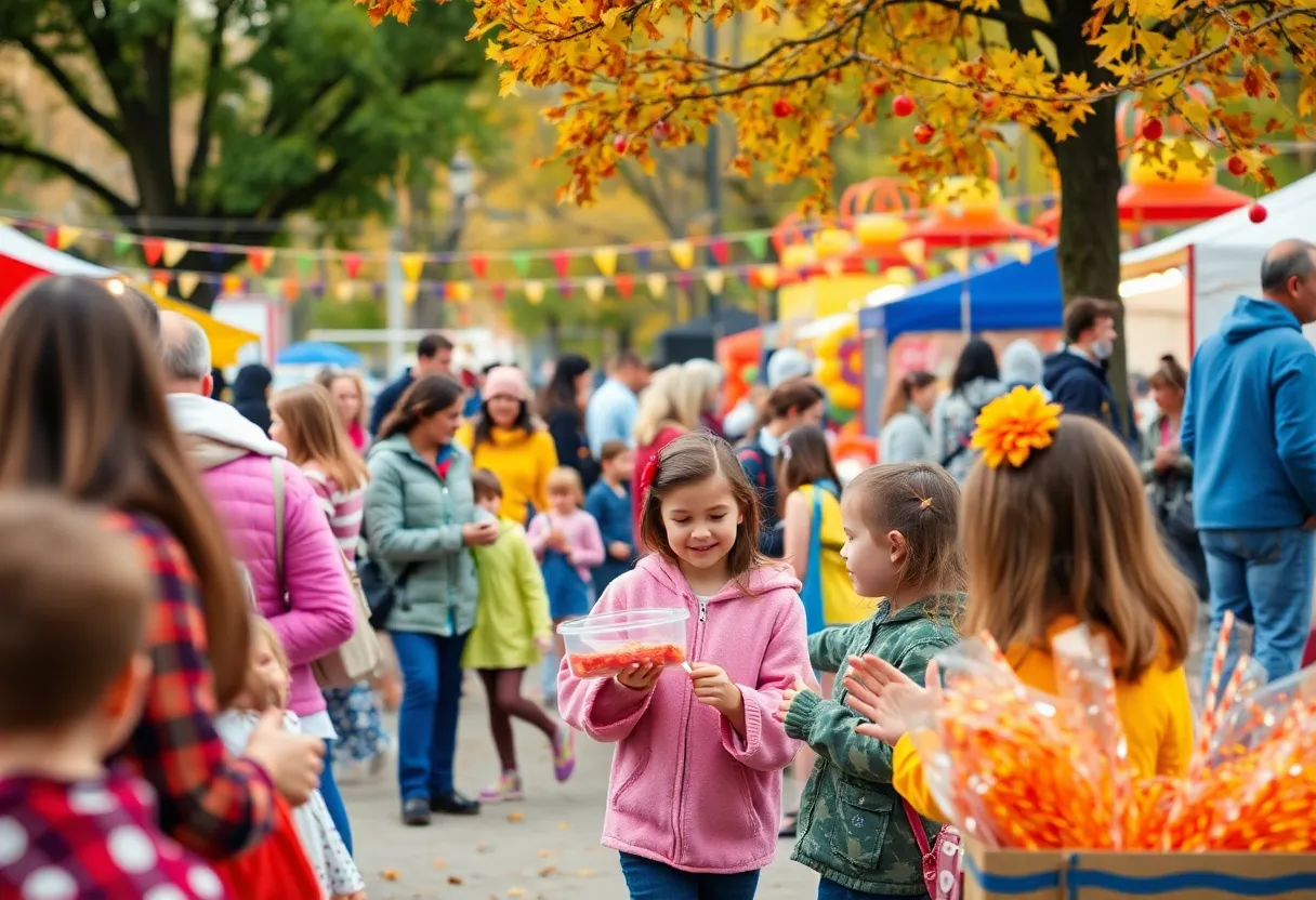 Scene from the Chattanooga Fall Festival with colorful autumn leaves and people celebrating