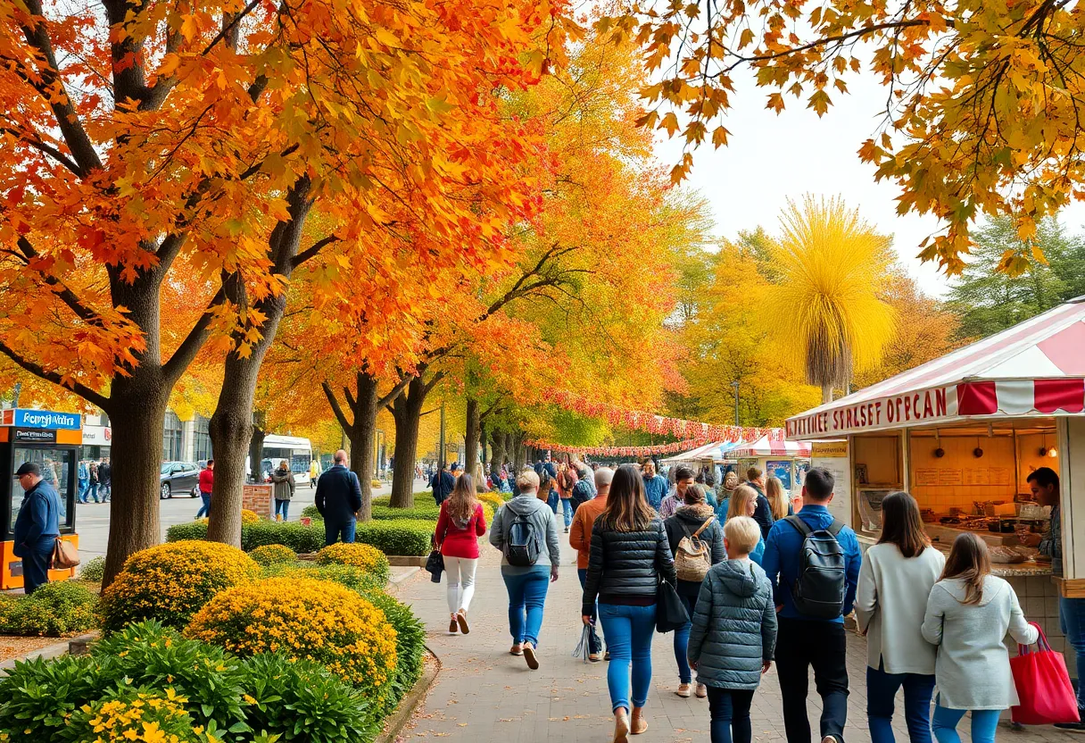 Chattanooga fall festivals with colorful autumn leaves and families enjoying events.