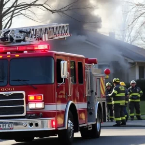 Firefighters from Chattanooga responding to a house fire