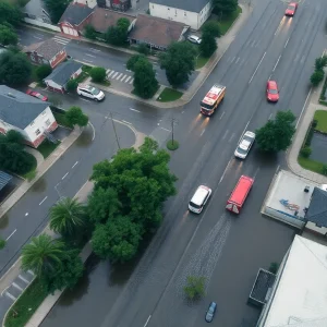 Emergency responders conducting water rescues during Chattanooga flooding