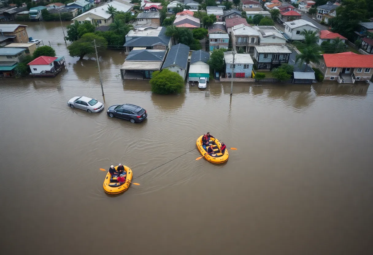 Emergency responders conducting rescues in flooded Chattanooga streets