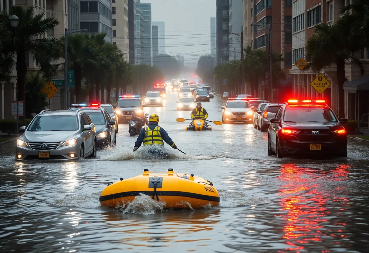 Emergency responders rescuing people from floodwaters in Chattanooga