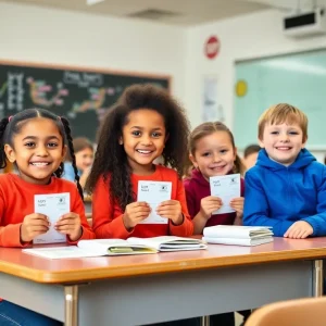 Students in a classroom learning about finances and savings.