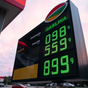Gas station signage displaying current gas prices in Chattanooga