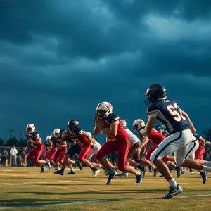 High school football players in action on the field
