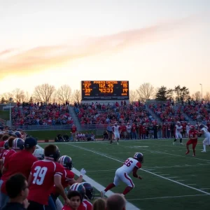 High school football players in action during a game in Chattanooga