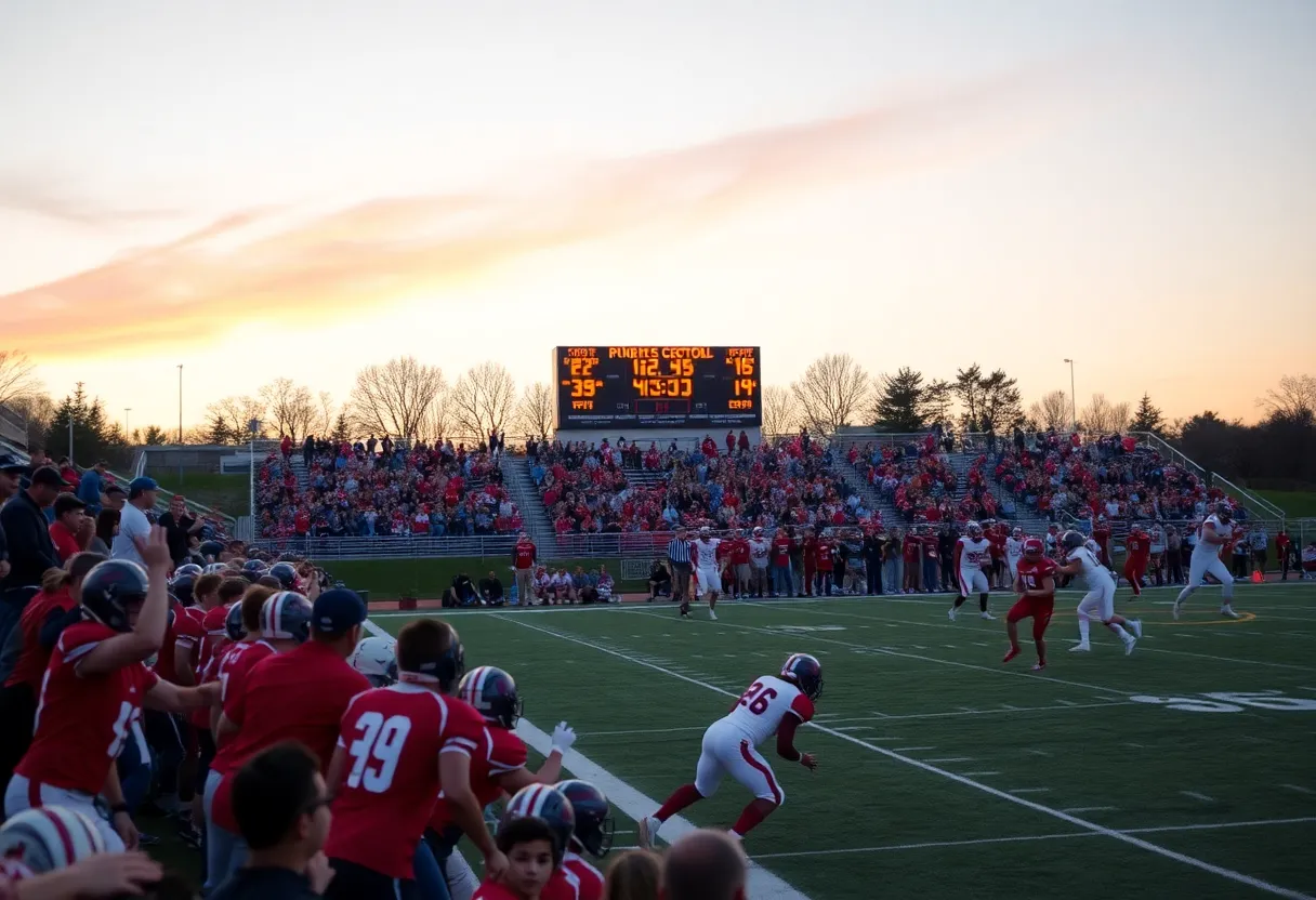 High school football players in action during a game in Chattanooga