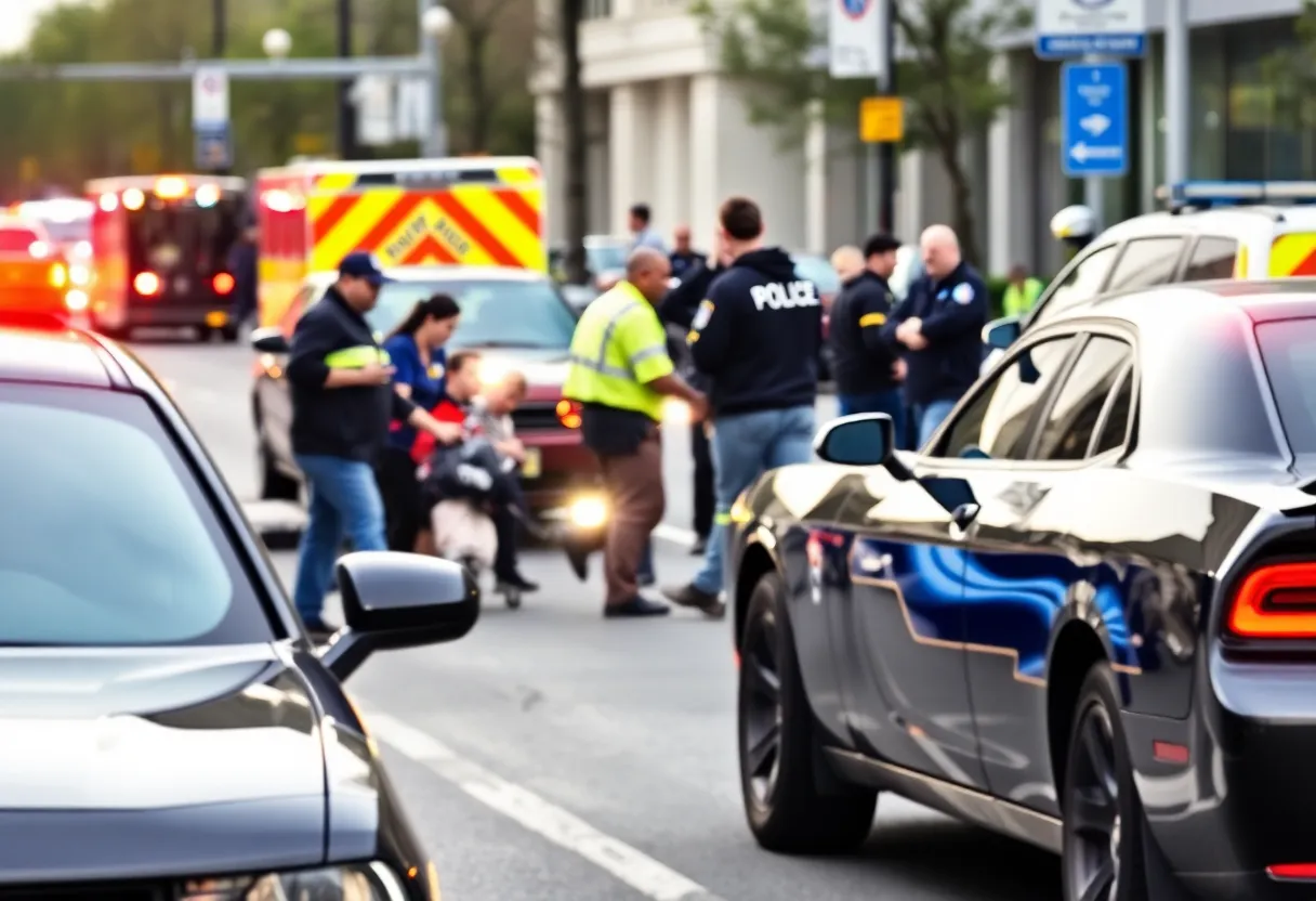 Scene of a hit-and-run investigation in Chattanooga with police and emergency responders