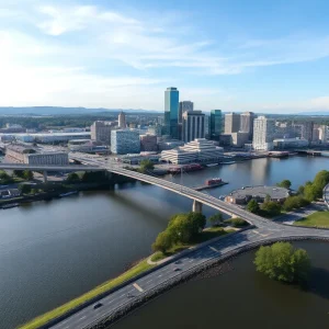 Aerial view of Chattanooga before the IRONMAN event
