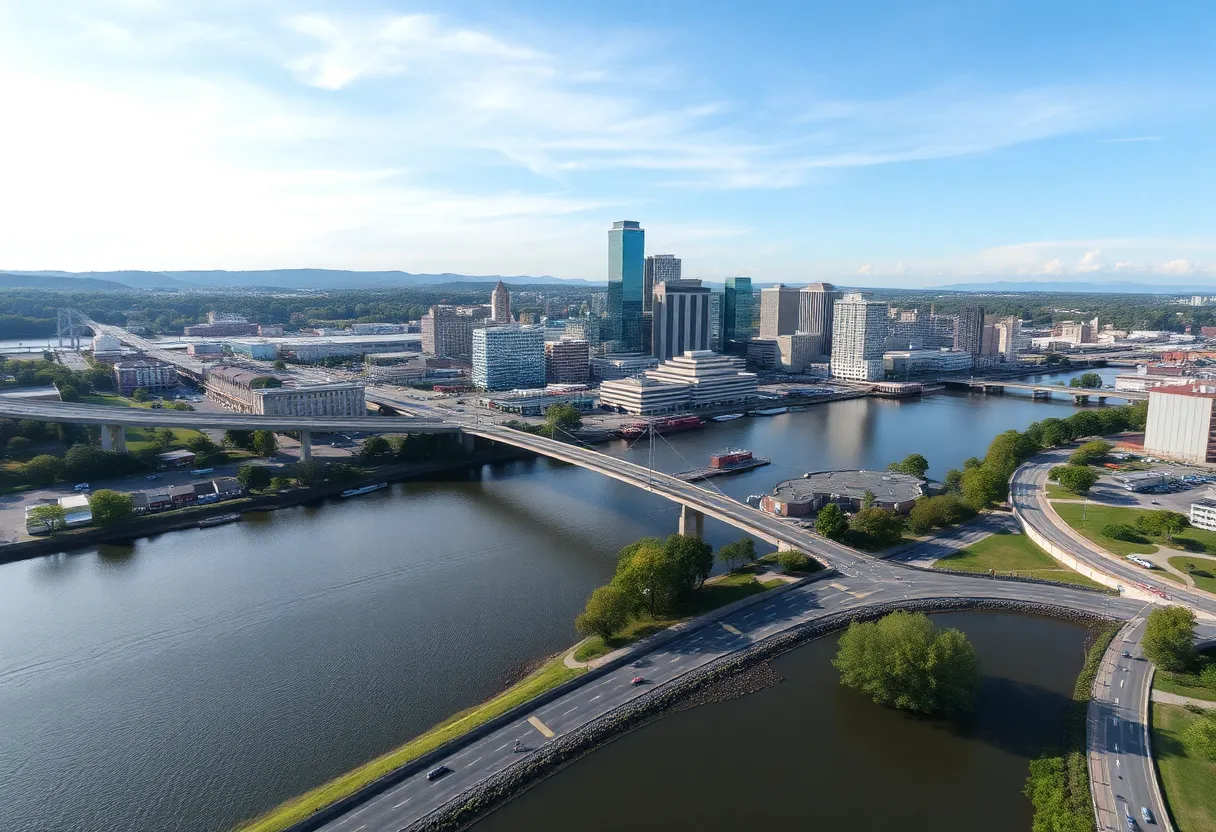 Aerial view of Chattanooga before the IRONMAN event