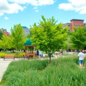 A beautiful view of Chattanooga with prominent parks and green spaces