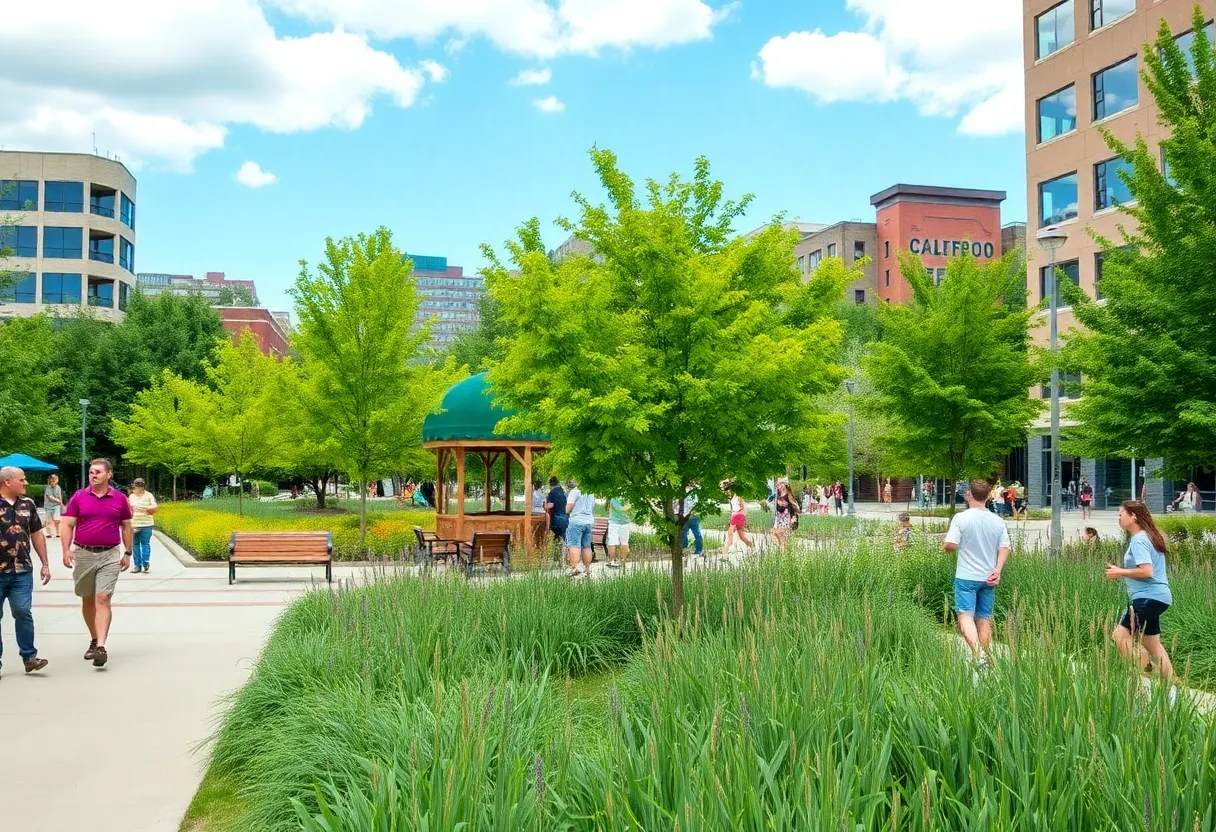 A beautiful view of Chattanooga with prominent parks and green spaces