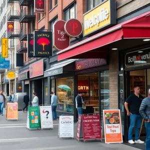 A street view of new businesses opening in Chattanooga, highlighting entrepreneurship.