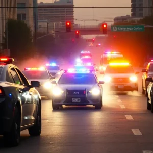 Scene of a high-speed police chase in Chattanooga with flashing lights