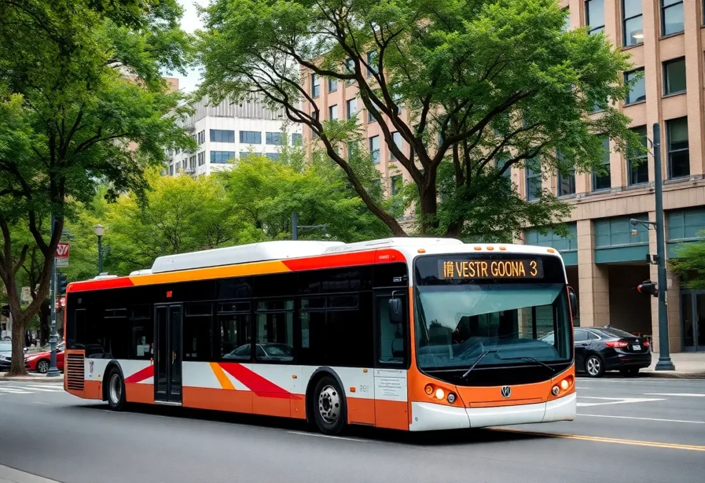 Chattanooga public transit bus driving through city streets