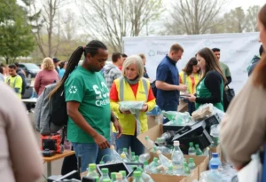 Volunteers and community members participating in the Recycling Roundup event in Chattanooga.