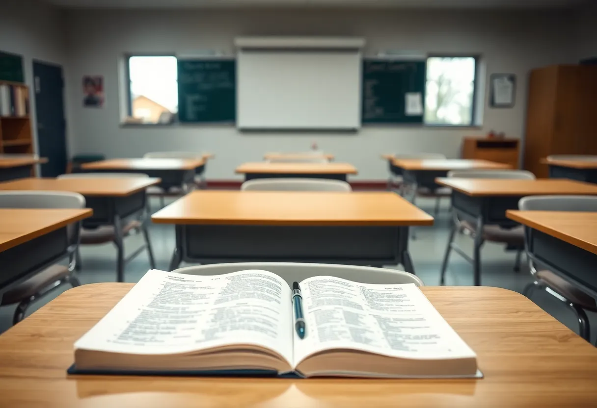 Empty classroom illustrating school safety concerns