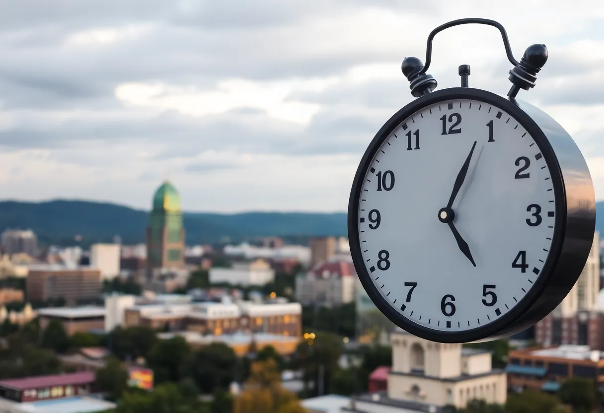 Clock showing Central and Eastern time zones with Chattanooga skyline.