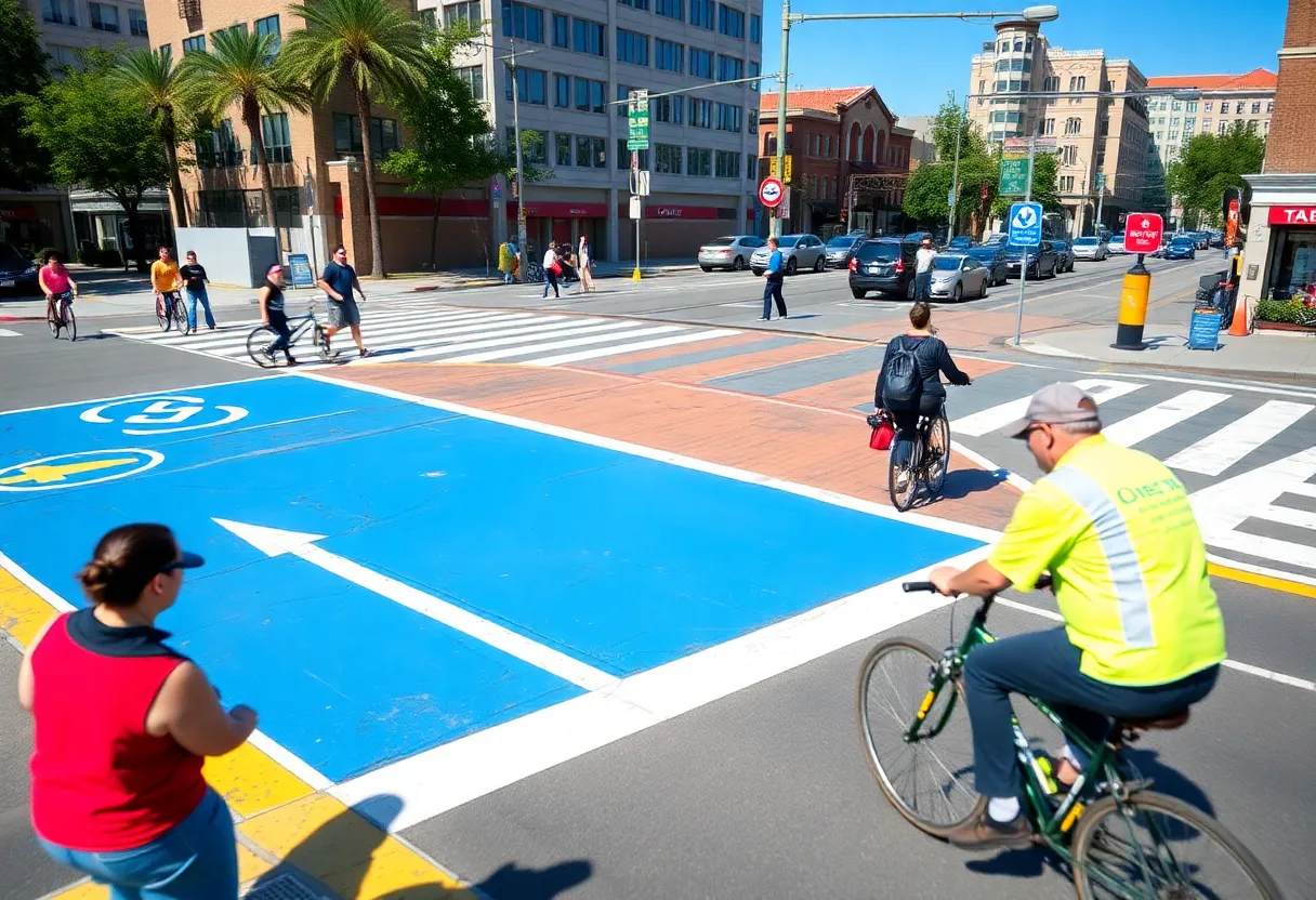 Volunteers painting blue intersections for traffic safety in Chattanooga