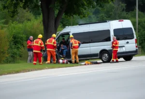 Emergency responders at the scene of a van crash in Chattanooga