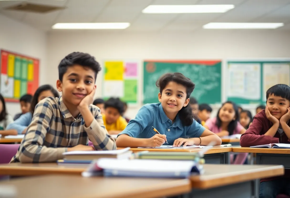 Students in a classroom focused on learning