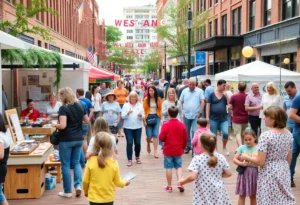 Families participating in a community block party in Chattanooga.