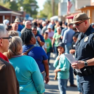 Residents interacting with law enforcement officers at a community event