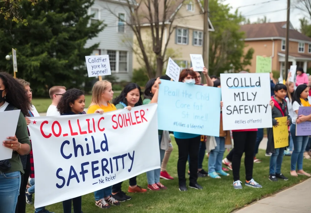Community members rallying for child safety and protection