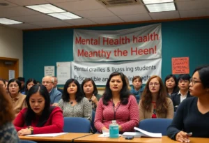 Community members gathering to discuss mental health services in schools