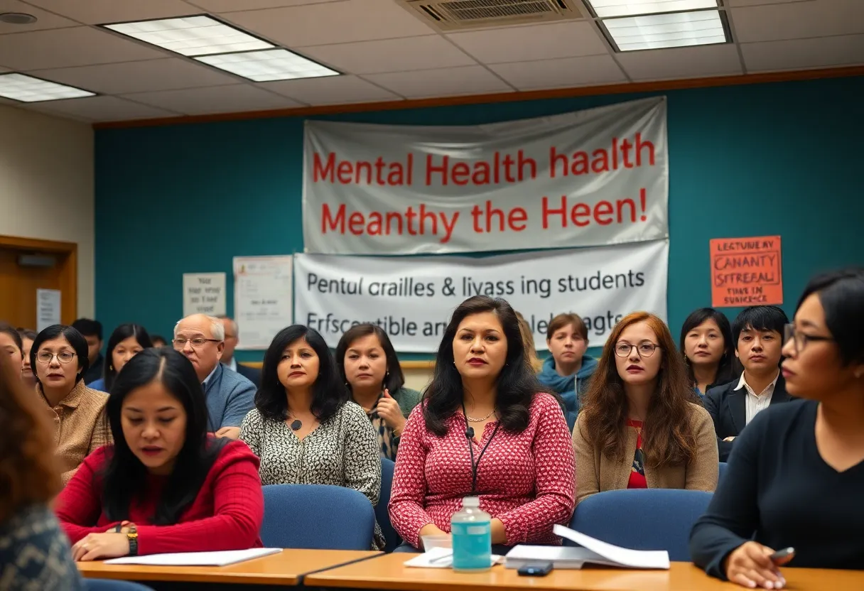 Community members gathering to discuss mental health services in schools
