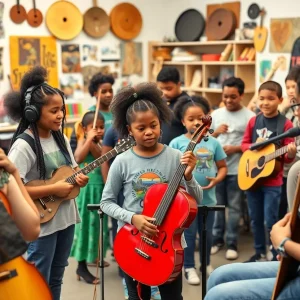 Community members participating in creative education activities after the merger of two organizations.