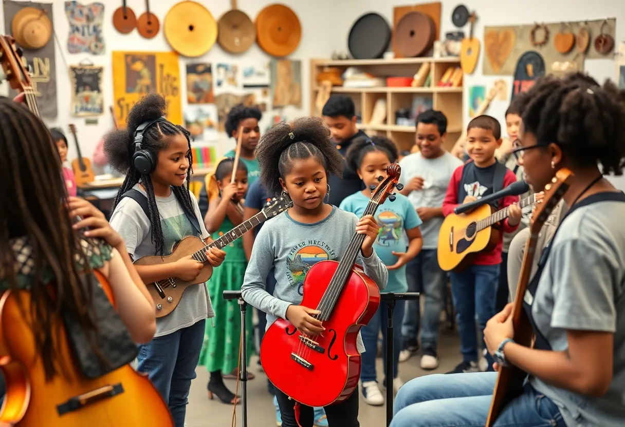 Community members participating in creative education activities after the merger of two organizations.