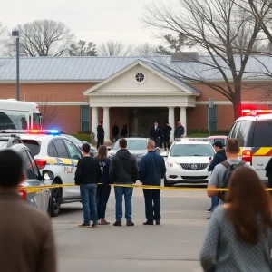 Police responders at Evergreen High School after a shooting incident