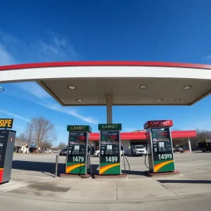 Gas station in Chattanooga showing fuel prices