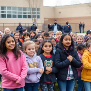 Parents and children at an athletic event with security present in Hamilton County Schools