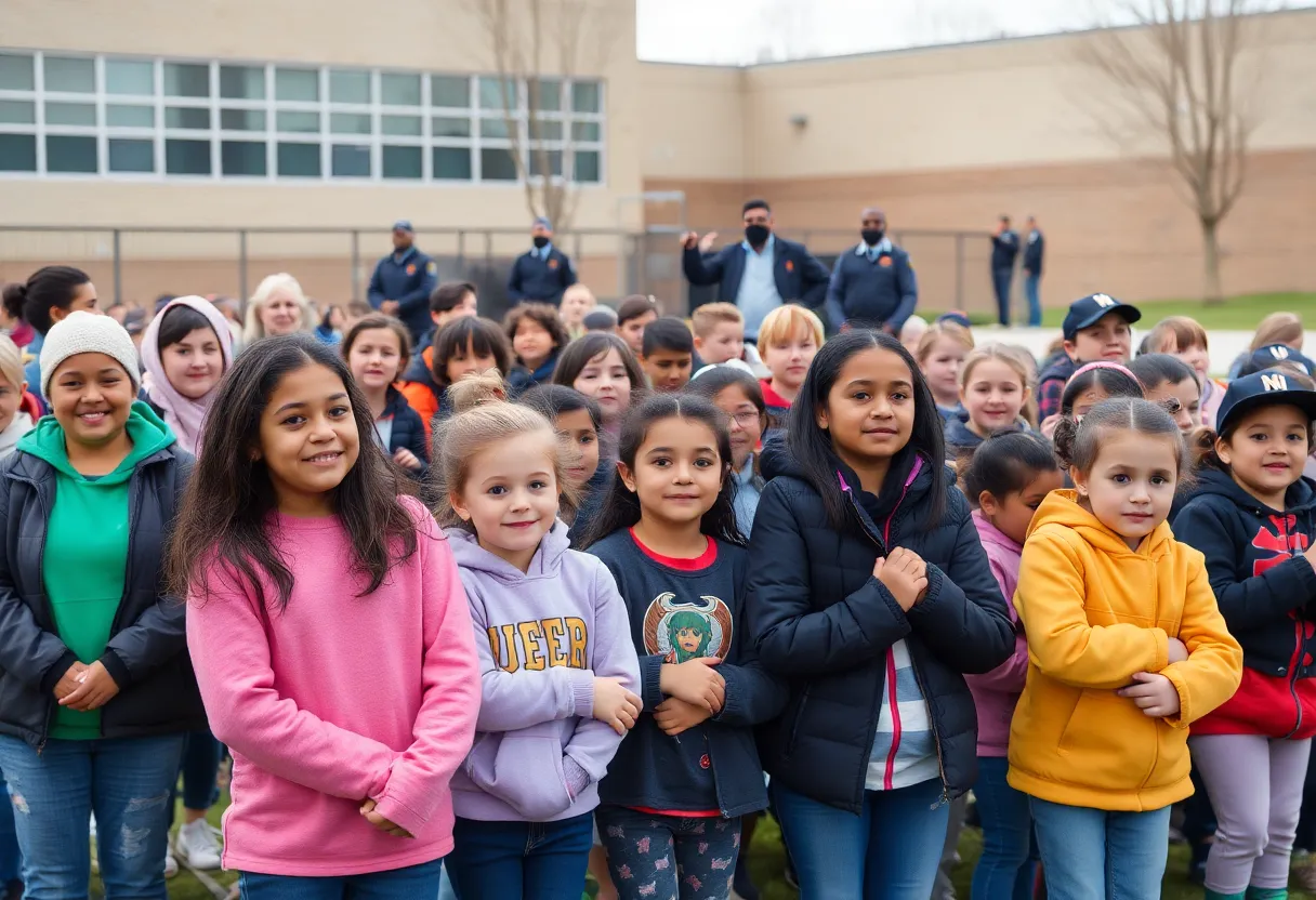Parents and children at an athletic event with security present in Hamilton County Schools