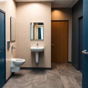 Illustration of a restroom indicating privacy invasion concerns