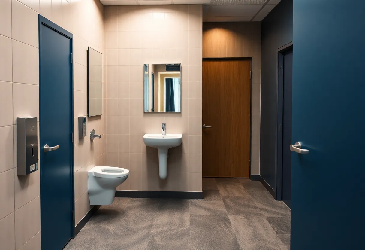 Illustration of a restroom indicating privacy invasion concerns