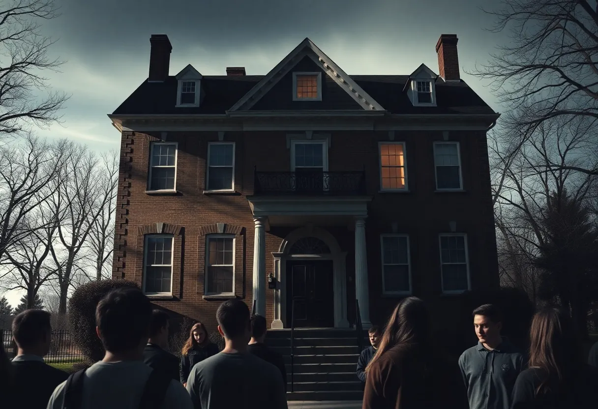 Fraternity house symbolizing hazing culture