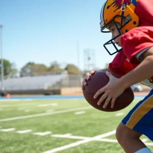 Young quarterback practicing football skills