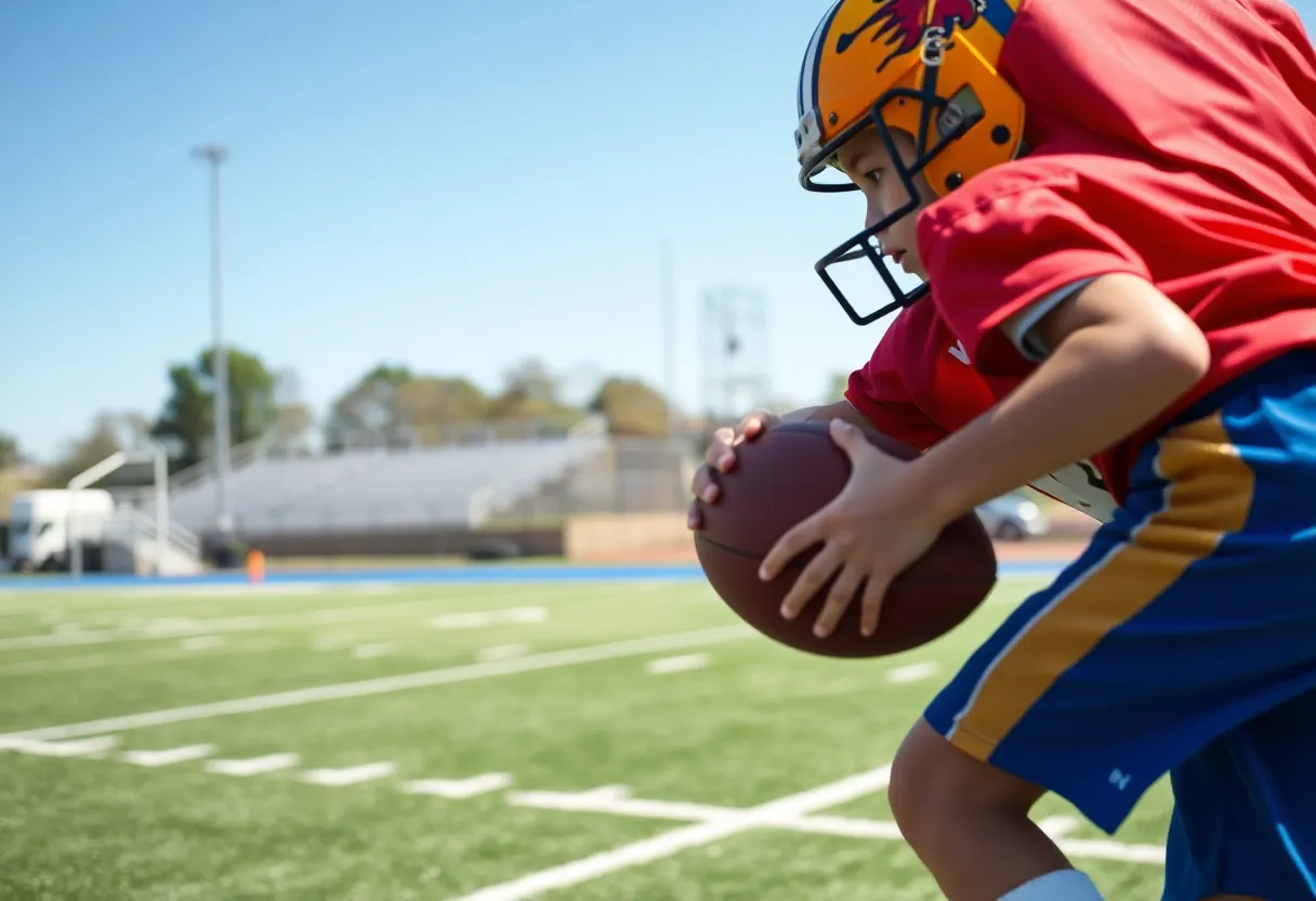 Young quarterback practicing football skills