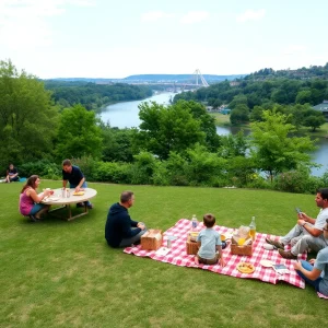 People enjoying a picnic in a scenic park in Chattanooga, surrounded by nature.