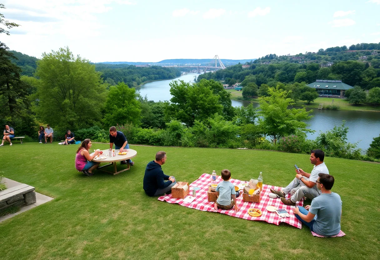 People enjoying a picnic in a scenic park in Chattanooga, surrounded by nature.