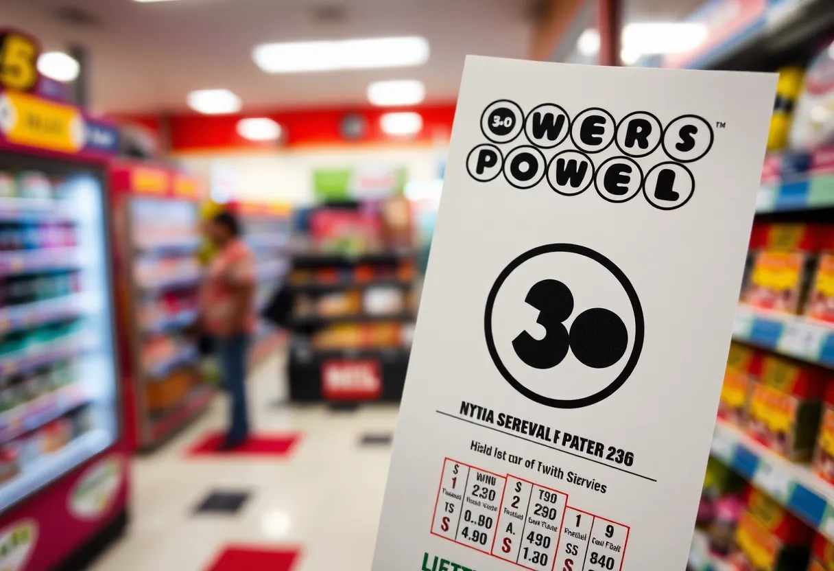 Winning Powerball ticket displayed at Kanku’s Express in Chattanooga